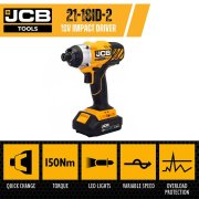 JCB 21-18ID-2XB 18V Cordless Impact Driver, 2.0Ah Lithium-ion Battery & Fast Charger